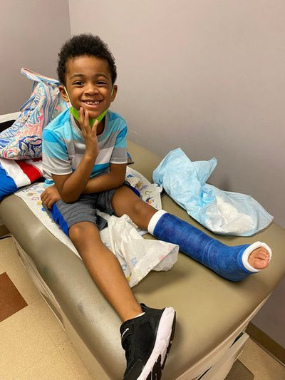 Fitz fractured his ankle at school during recess.